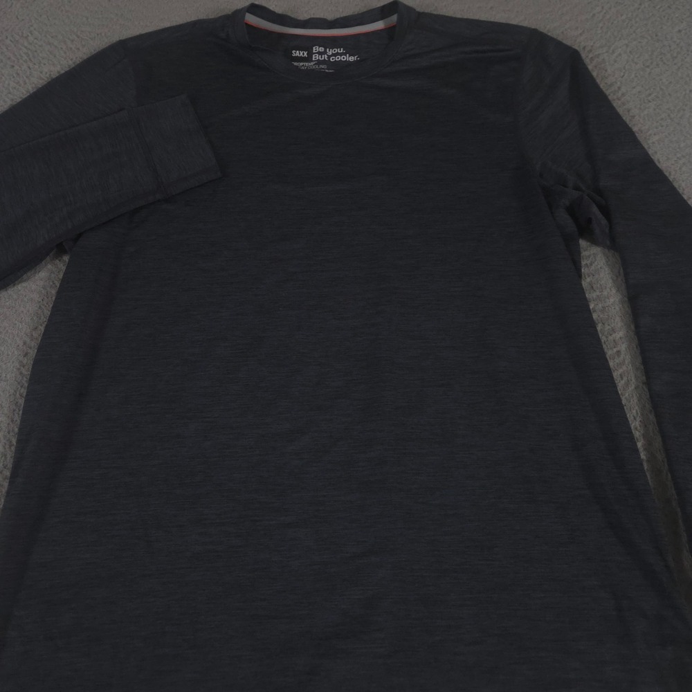 Saxx Shirt Mens Large Charcoal DropTemp All Day Cooling Crew Performance Tee